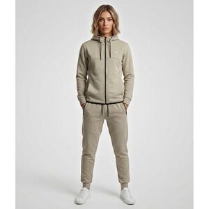 Jack & Jones Core Beige Full Zip Hoodie & Joggers Tracksuit Set‎ Women Large
